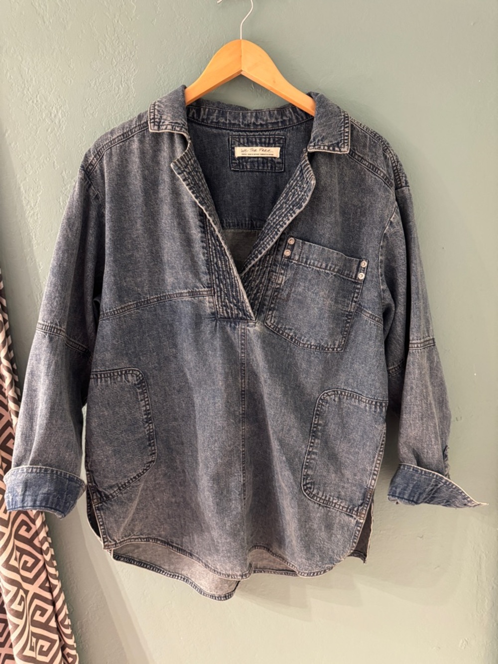 We The Free Washed Denim Tunic Pullover - Indigo